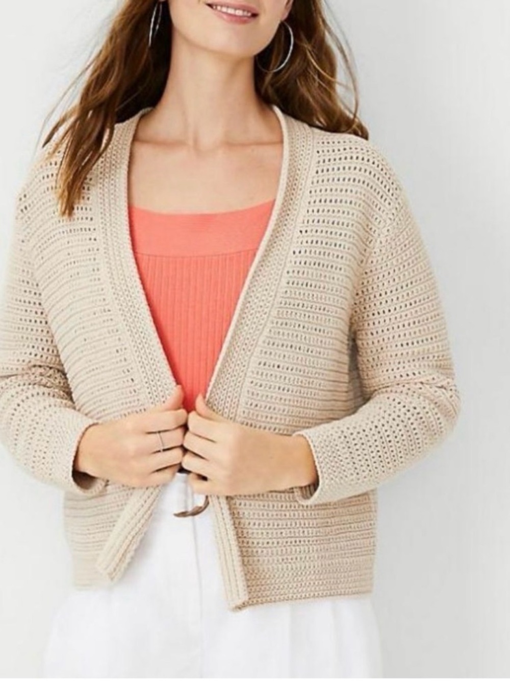 Ann Taylor crochet open cardigan sweater size xl